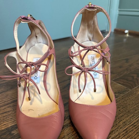 Jimmy Choo Rose Pink Leather Stiletto Heels with Bows Size 38.5/8.5 - Picture 4 of 6